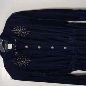 PG Collections Midnight Blue Velvet Jumpsuit w/Belt & Silver accents!